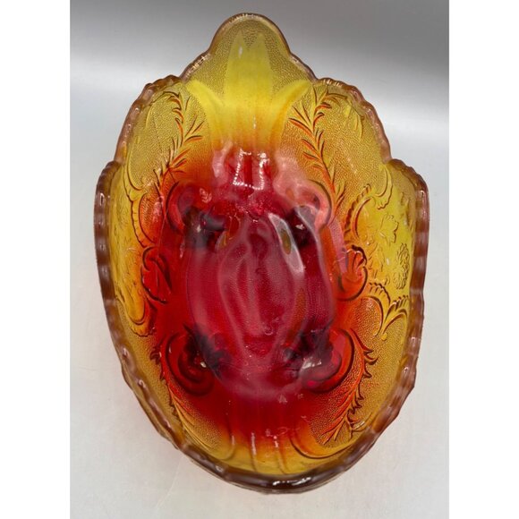 Vtg Amberina Bowl Footed Oval Saw Tooth Serving 10"x6"x5” - Picture 3 of 12